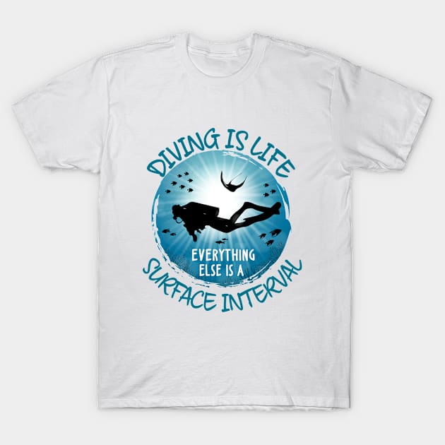 Diving Is Life Everything Else Is a Surface Interval T-Shirt by TheInkElephant